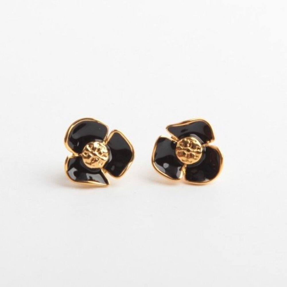 Tory Burch Fleur Flower Stud Earrings New
